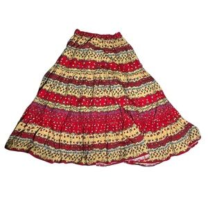 Vintage Casey Coleman Skirt Vibrant full Red Yellow floral maximalist‎ print Med